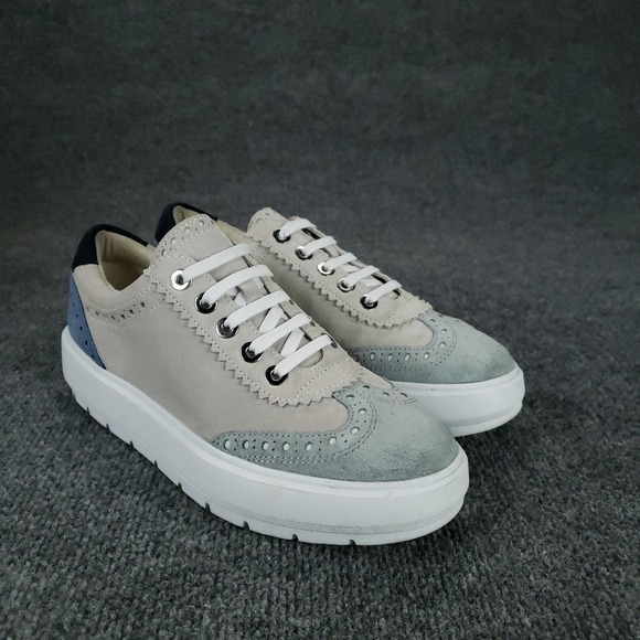 Geox Respira Shoes Womens Size 10 Beige Blue Suede Leather Platform Brogue - Picture 12 of 15